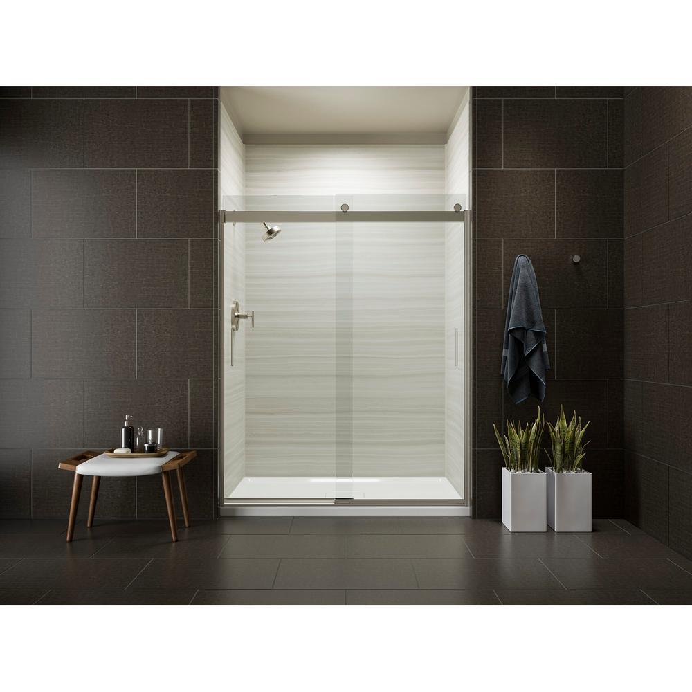 Levity 59 in. x 74 in. Frameless Sliding Shower Door in Nickel with Handle - Super Arbor