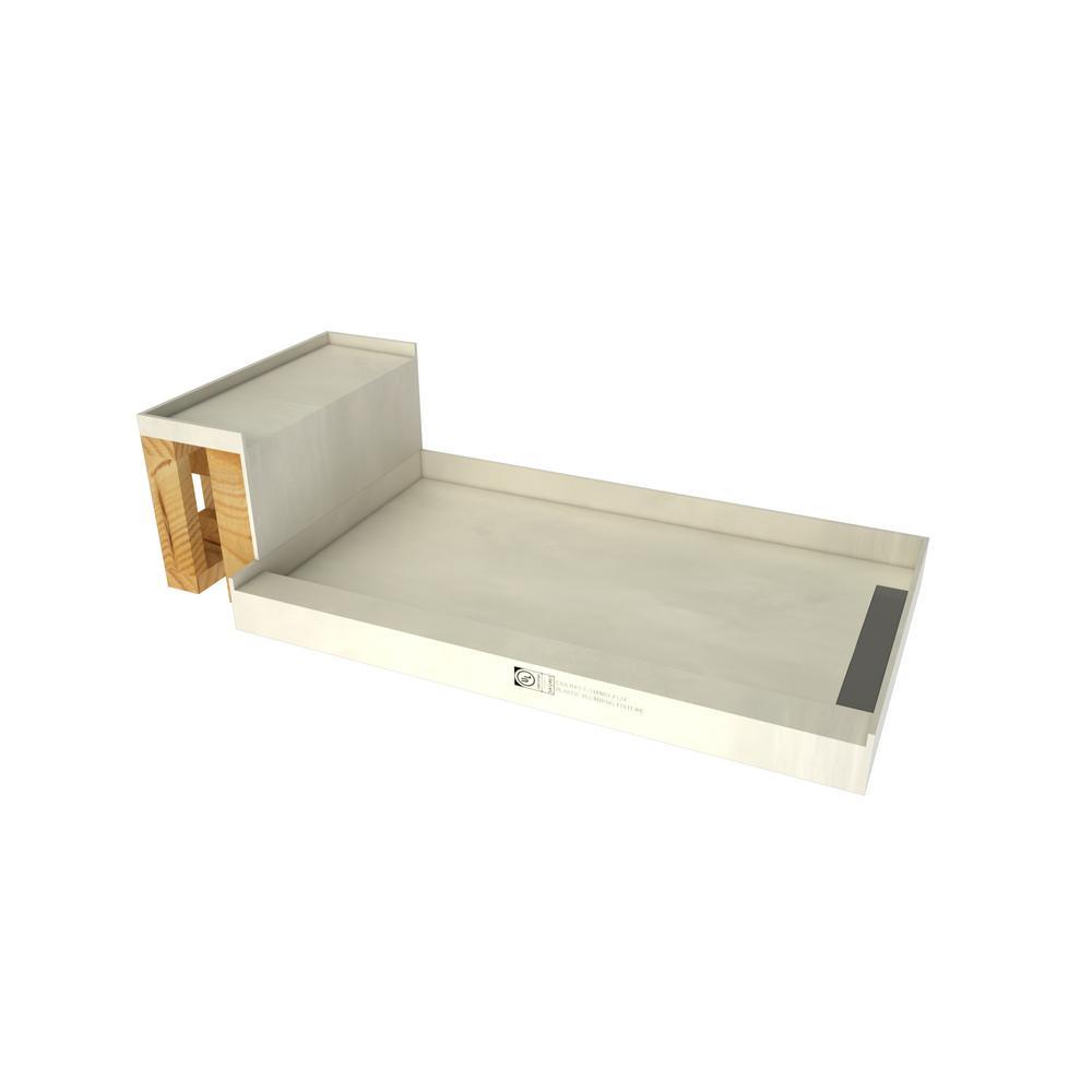 Base'N Bench 48 in. x 60 in. Single Threshold Shower Base and Bench Kit with Left Drain and Tileable Trench Grate - Super Arbor