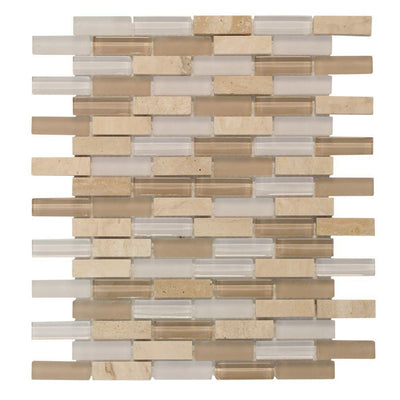 Jeffrey Court Cottage Ridge Mini Brick Beige 11.75 in. x 12 in. x 8 mm Interlocking Glass/Stone Mosaic Tile - Super Arbor