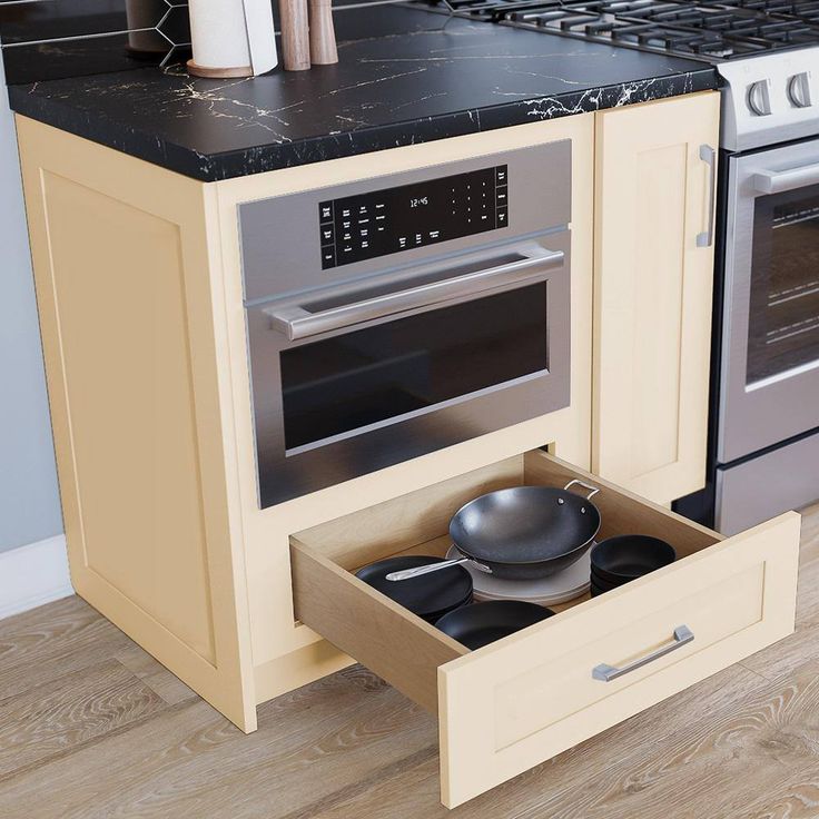 Home Decorators Collection Newport 30 in. W x 24 in. D x 34.5 in. H Assembled Plywood Microwave Base Kitchen Cabinet in Blended Cream with Soft