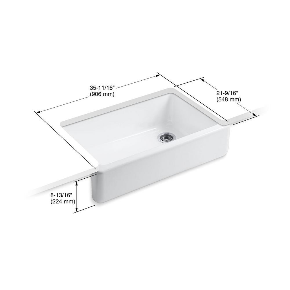 Whitehaven Farmhouse Undermount Self-Trimming Apron Front Cast Iron 36 in. Single Bowl Kitchen Sink in White - Super Arbor