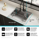 Loften All-in-One Dual Mount Stainless Steel 25in. Single Bowl Kitchen Sink with Pull Down Faucet in Black and Steel