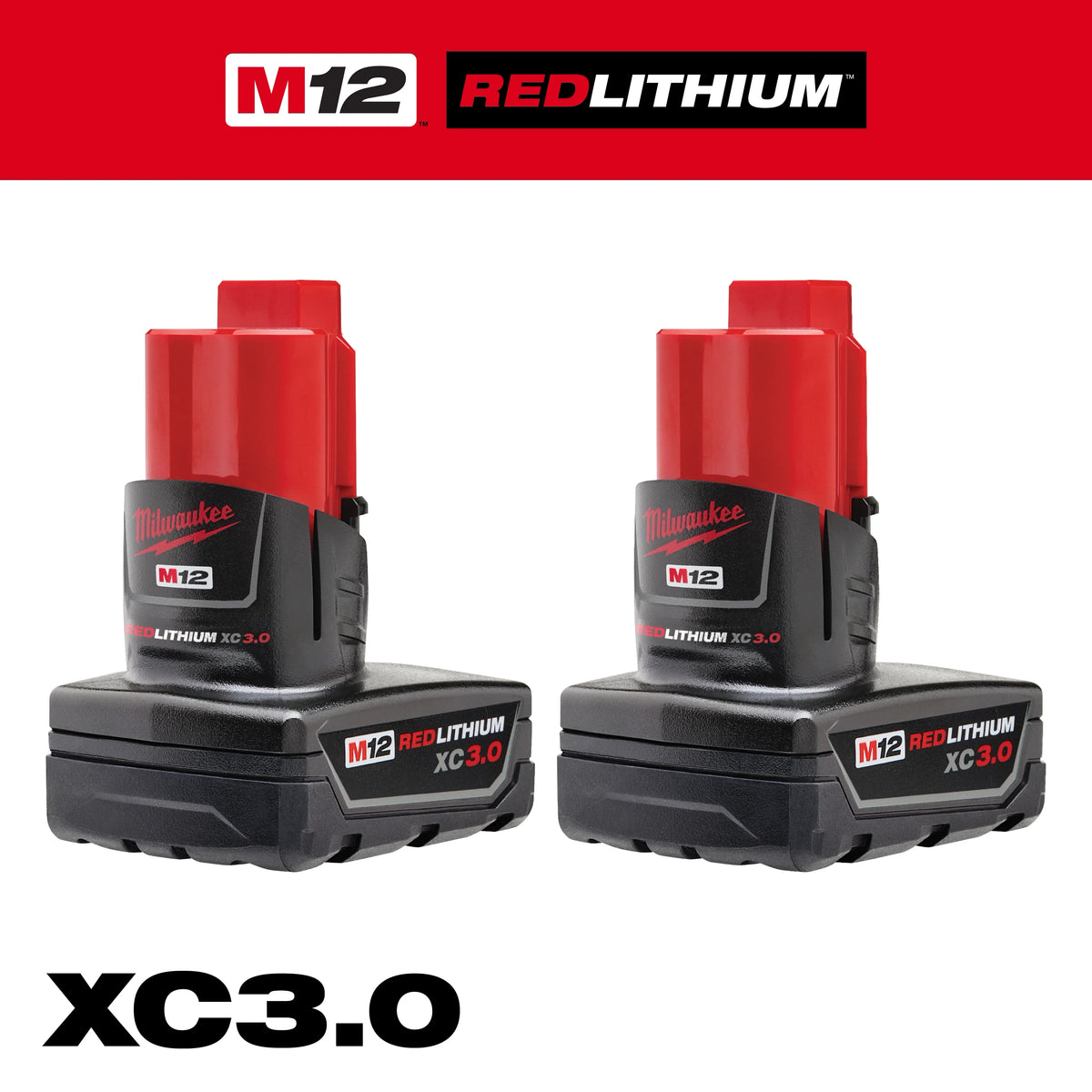 Milwaukee M12 12-Volt REDLITHIUM XC 3.0Ah Battery Pack (2-Pack) – 48-11-2412
