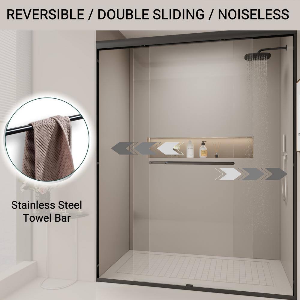 Abruzzo 60 in.W x 72 in.H Double Sliding Semi-frameless Bypass Bathroom Shower Door in Brushed Nickel with 1/4 in.Tempered Glass