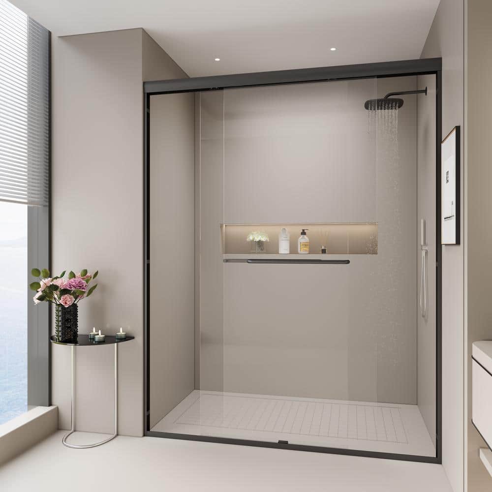 Abruzzo 60 in.W x 72 in.H Double Sliding Semi-frameless Bypass Bathroom Shower Door in Brushed Nickel with 1/4 in.Tempered Glass