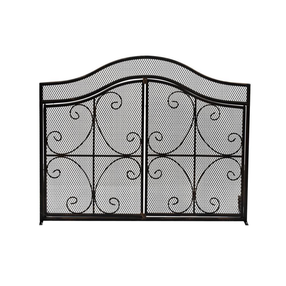 Pendleton Modern Black and Copper Three Panel Iron Fire Screen with Door - Super Arbor