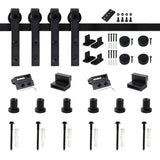 90 in. Frosted Black Sliding Barn Door Hardware Track Kit for Double Doors with Non-Routed Floor Guide - Super Arbor