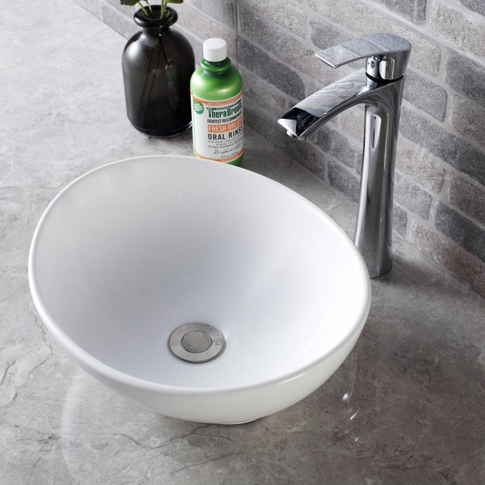 16 in. x 13 in. Vessel Sink Egg Shape Bathroom Ceramic Porcelain Vanity Art Basin Modern in White - Super Arbor