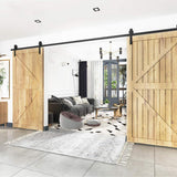 9 ft./108 in. Black Steel Sliding Barn Door Track and Hardware Kit for Double Doors with Floor Guide - Super Arbor