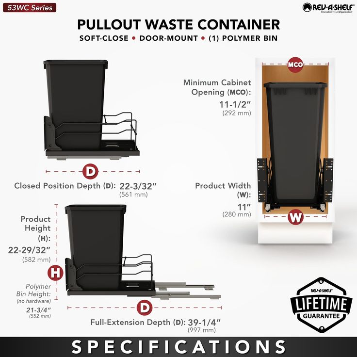 Rev-A-Shelf 50-Quart Plastic Soft Close Pull Out Trash Can
