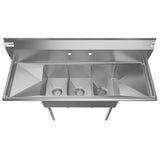 Freestanding Stainless Steel 54 in. 2-Hole Triple Bowl Commercial Kitchen Sink