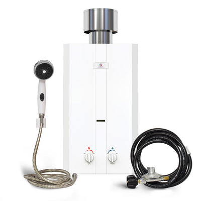 Eccotemp L10 3.0 GPM Portable 75,000 BTU Liquid Propane Outdoor Tankless Water Heater with Chrome 3-Function Shower Set - Super Arbor