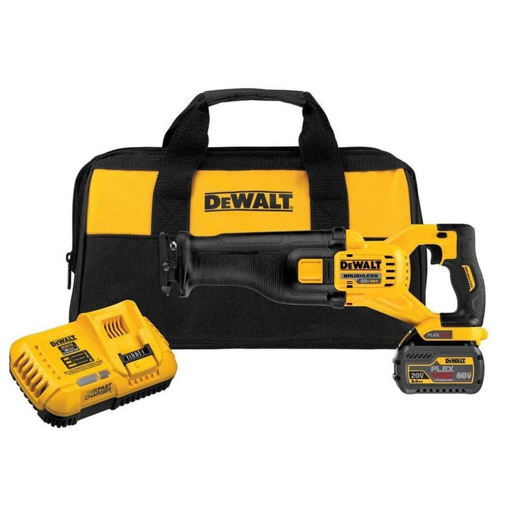 FLEXVOLT 60-Volt MAX Lithium-Ion Cordless Brushless Reciprocating Saw with (1) Battery 2Ah, Charger and Contractor Bag