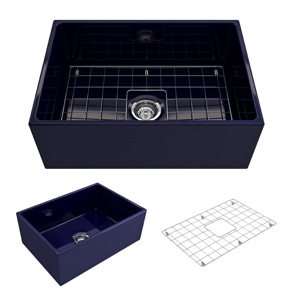 Contempo Farmhouse Apron Front Fireclay 27 in. Single Bowl Kitchen Sink with Bottom Grid and Strainer in White - Super Arbor