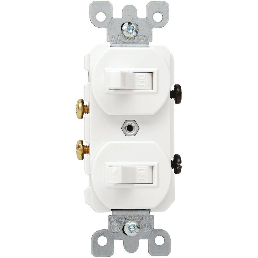 15 Amp Combination Double Switch, White - Super Arbor