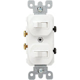 15 Amp Combination Double Switch, White - Super Arbor
