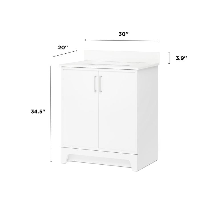 Style Selections Madix 30-in White Undermount Single Sink Bathroom Vanity with White Engineered Stone Top