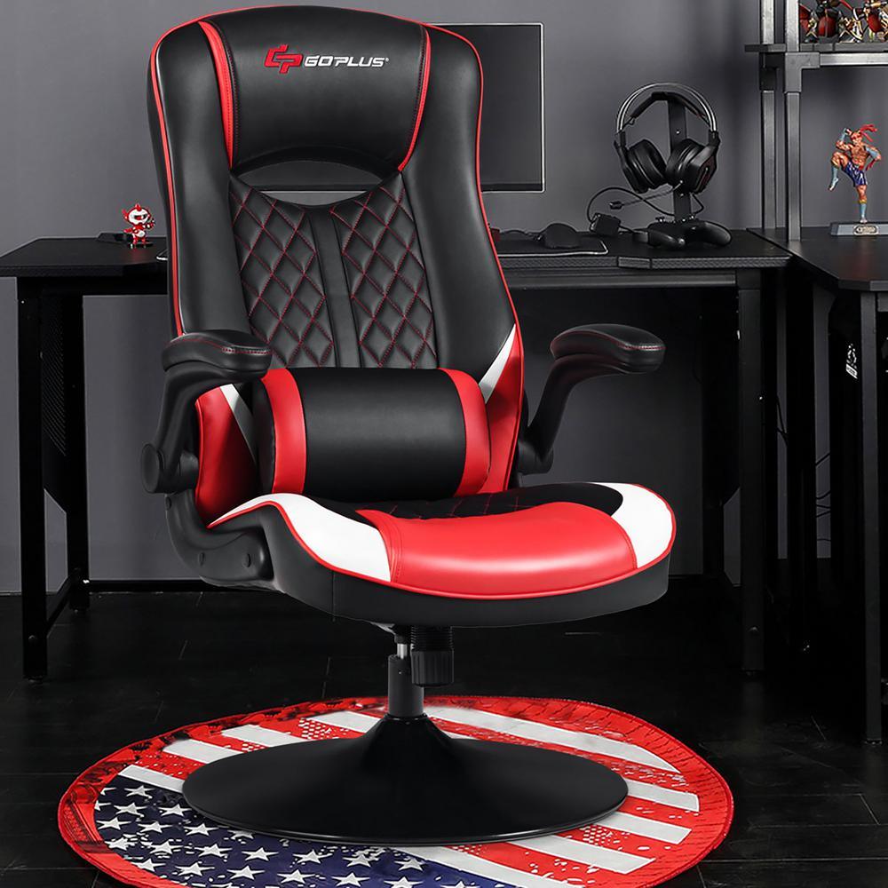 Red PVC Rocking Gaming Chair Rocker Racing Style Computer Office Chair 360¬∞ Swivel - Super Arbor