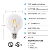 Feit Electric 60-Watt Equivalent G25 Dimmable Filament ENERGY STAR Clear Glass LED Light Bulb, Bright White 3000K (12-Pack)