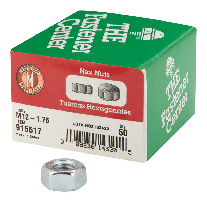 Hillman M12-1.75 mm Zinc-Plated Steel Metric Hex Nut, 50-Pack