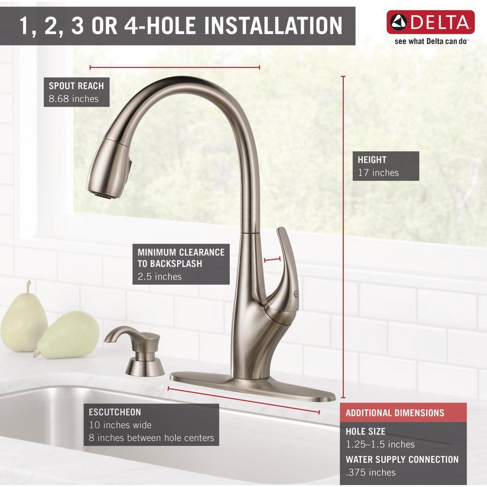 DeLuca Single-Handle Pull-Down Sprayer Kitchen Faucet with ShieldSpray Technology and Soap Dispenser in Stainless - Super Arbor
