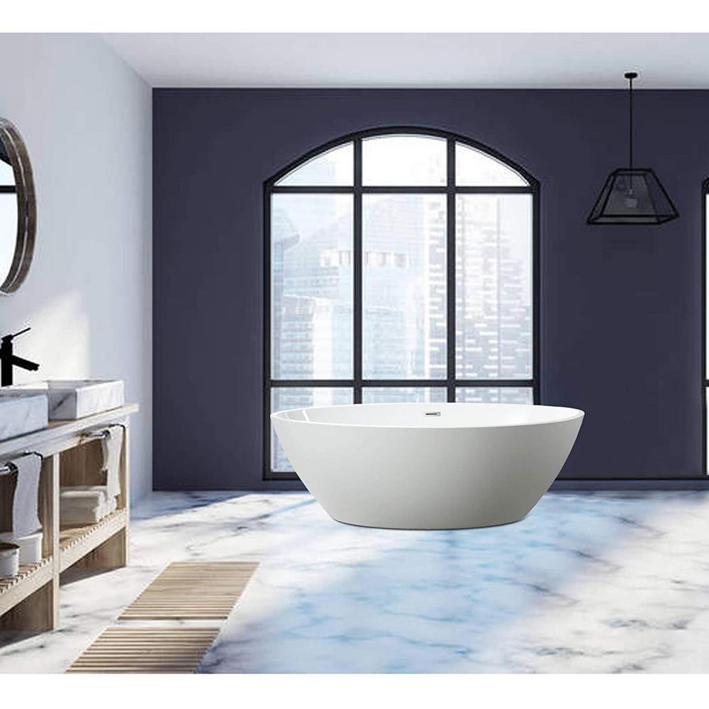Amiens 69 in. Acrylic Flatbottom Freestanding Bathtub in White - Super Arbor