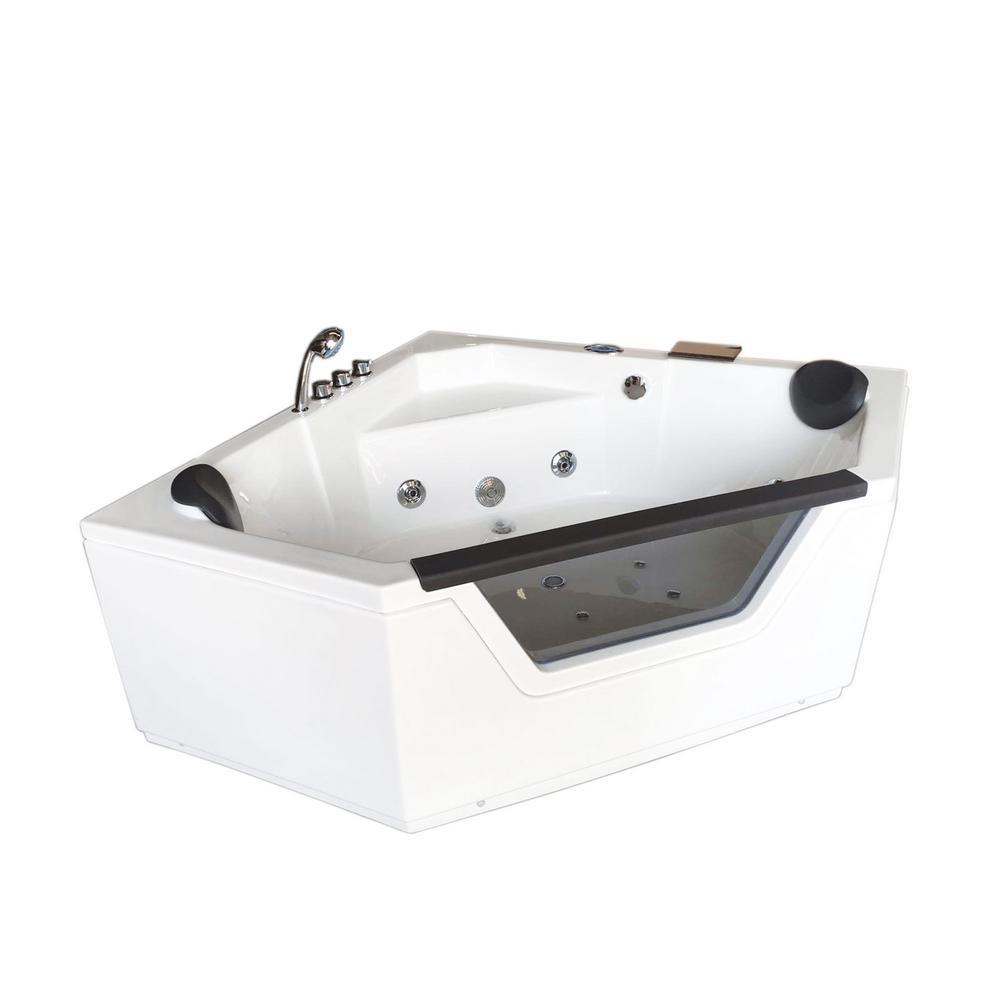 Ibiza with heater 59.05 in. Acrylic Center Drain Corner Alcove Whirlpool Bathtub in White - Super Arbor