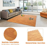 Costway 12PC Wood Grain Interlocking Floor Mats 3/8 Inch Printed Foam Tiles 24 x 24 Inch