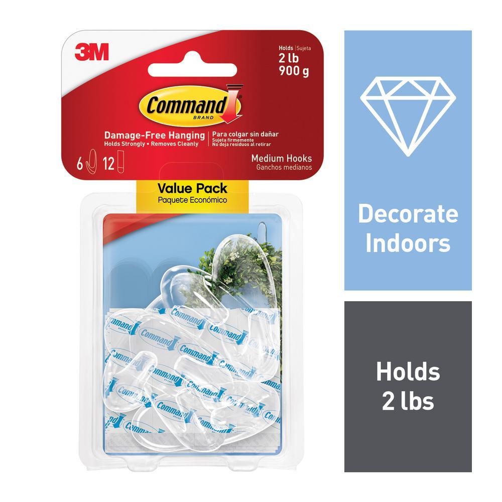 Medium-Clear Hooks with Clear Strips (6-Pack) - Super Arbor