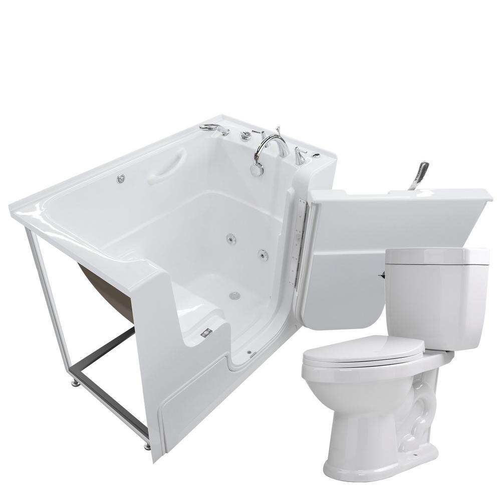 Wheelchair Accessible 53 in. Walk-In Whirlpool Bathtub in White with 1.6 GPF Single Flush Toilet - Super Arbor