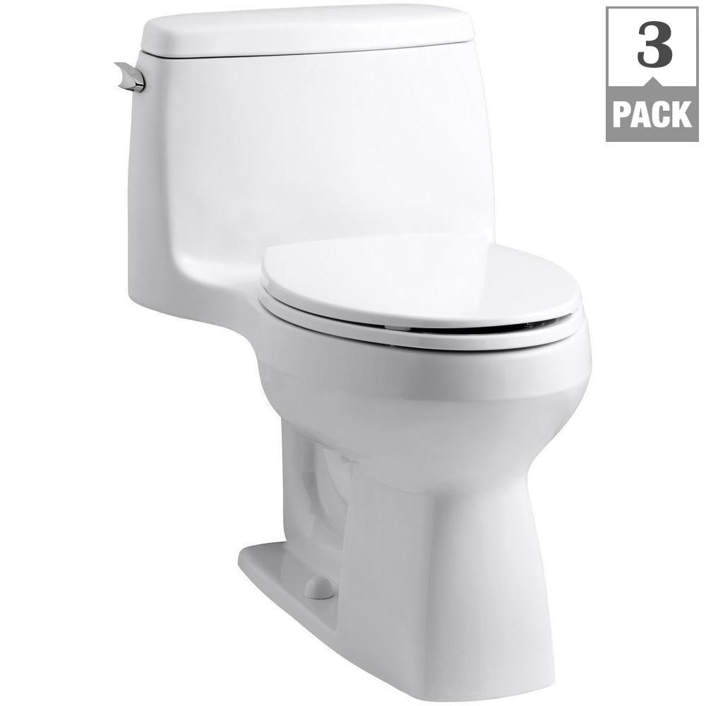 Santa Rosa Comfort Height 1-Piece 1.28 GPF Compact Single Flush Elongated Toilet in White, Seat Included (3-Pack) - Super Arbor