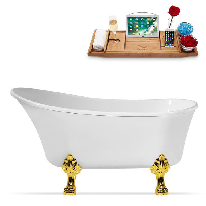 63 in. Acrylic Clawfoot Non-Whirlpool Bathtub in White - Super Arbor