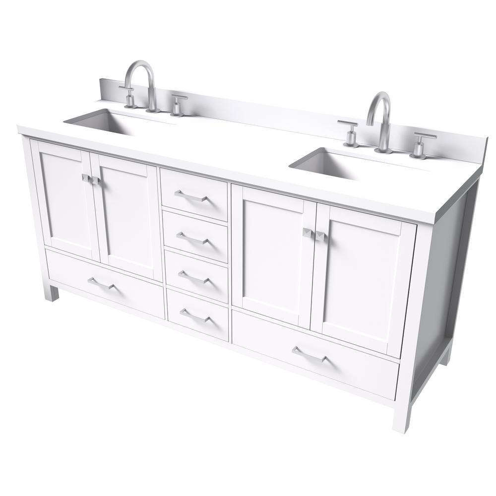 Cambridge 73 in. W x 22 in. D x 35 in. H Bath Vanity in White with Quartz Vanity Top in White with White Basin - Super Arbor