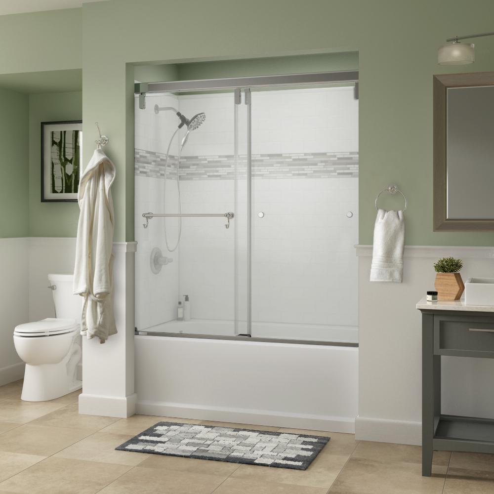 Portman 60 x 59-1/4 in. Frameless Mod Soft-Close Sliding Bathtub Door in Chrome with 3/8 in. (10mm) Clear Glass - Super Arbor