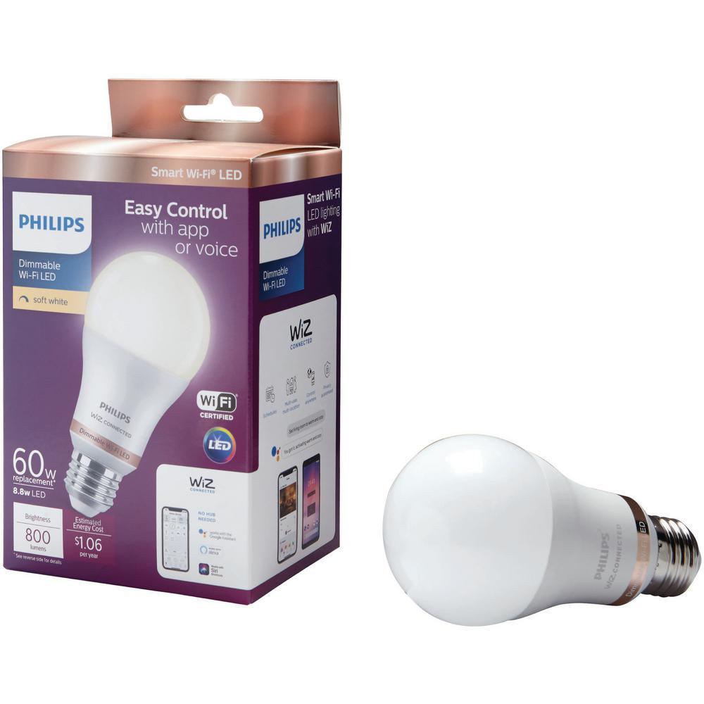 Soft White A19 LED 60W Equivalent Dimmable Smart Wi-Fi Wiz Connected Wireless Light Bulb - Super Arbor
