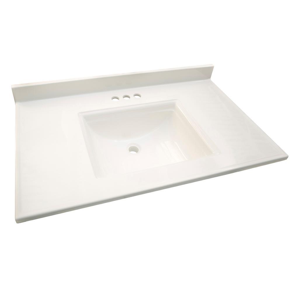 Camilla 61 in. Cultured Marble Vanity Top in Solid White with Basin - Super Arbor