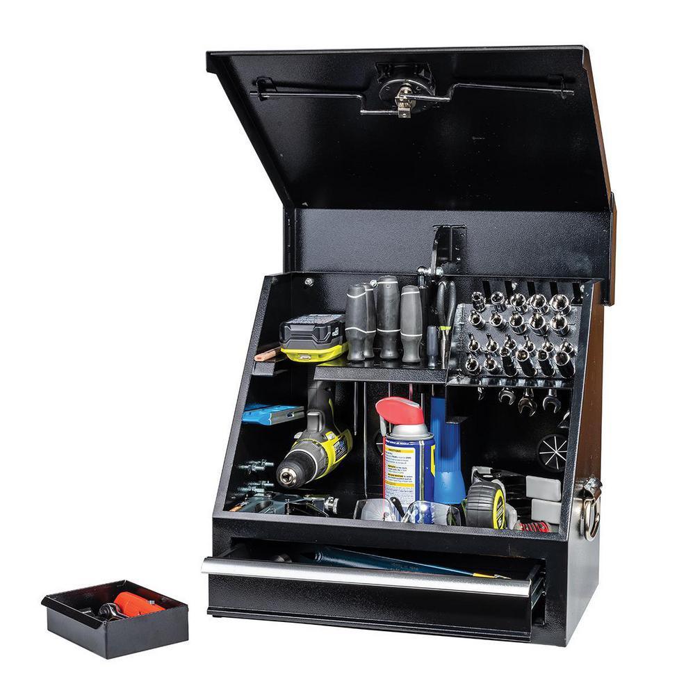 18 in. 1-Drawer Black Steel Portable Shop Tool Box with Cylinder Lock - Super Arbor