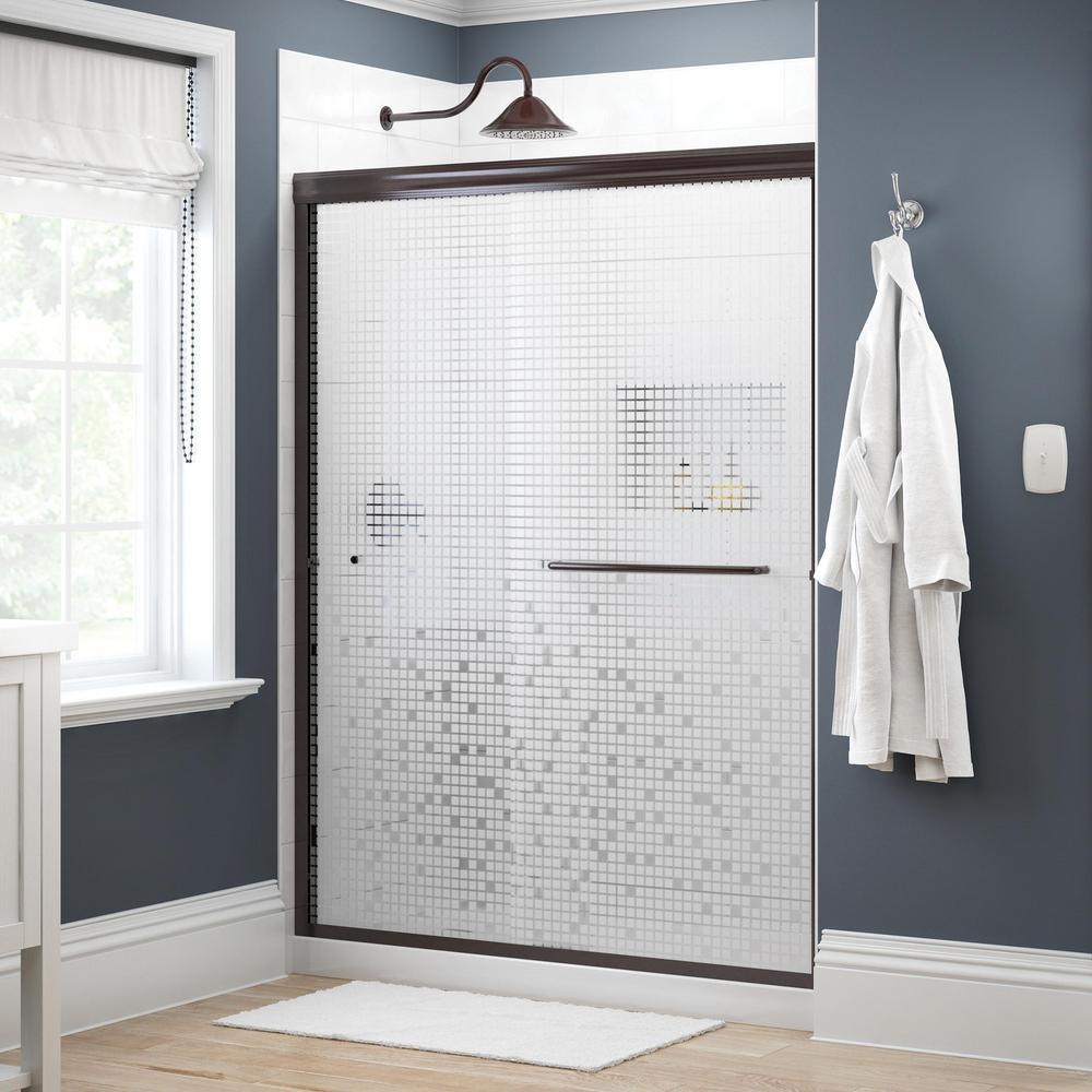 Simplicity 60 in. x 70 in. Semi-Frameless Traditional Sliding Shower Door in Nickel with Transition Glass - Super Arbor
