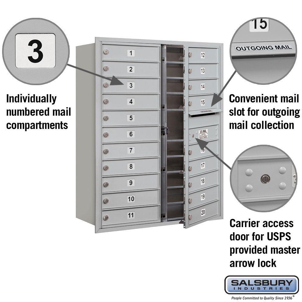 41 in. H x 31-1/8 in. W Aluminum Front Loading 4C Horizontal Mailbox with 20 MB1 Doors - Super Arbor