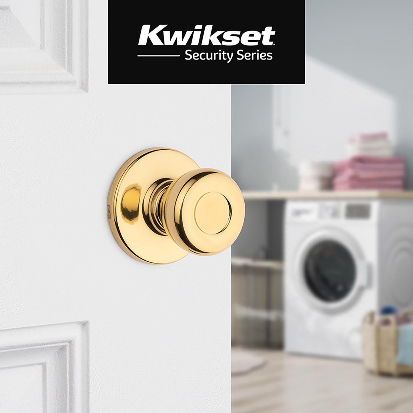 Kwikset Tylo Polished Brass Passage Door Knob, Universal Handing