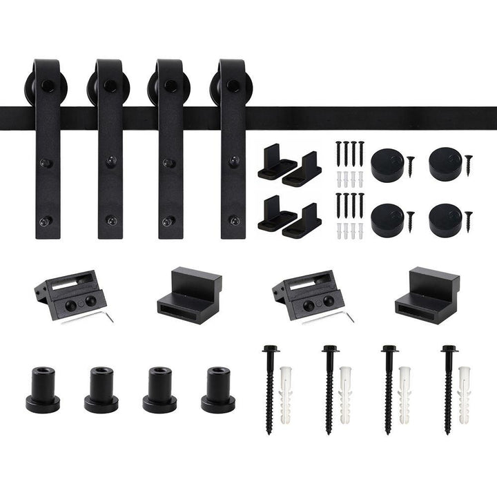 60 in. Frosted Black Sliding Barn Door Hardware Track Kit for Double Doors with Non-Routed Floor Guide - Super Arbor