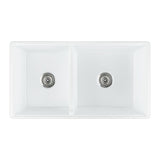 Delux Fireclay 33 in. Double Bowl Farmhouse Kitchen Sink with Workstation