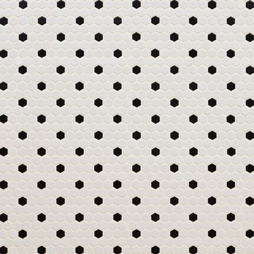 MSI Adelaide Hexagon Black and White Dot 10.16 in. x 11.71 in. Matte Porcelain Floor and Wall Mosaic Tile (12.45 sq. ft./Case)