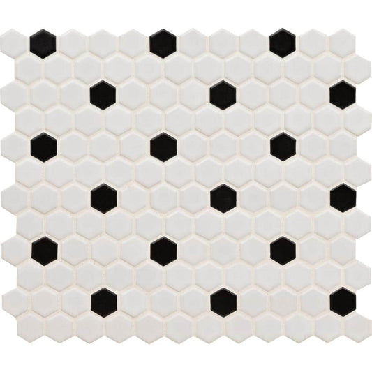 MSI Adelaide Hexagon Black and White Dot 10.16 in. x 11.71 in. Matte Porcelain Floor and Wall Mosaic Tile (12.45 sq. ft./Case)