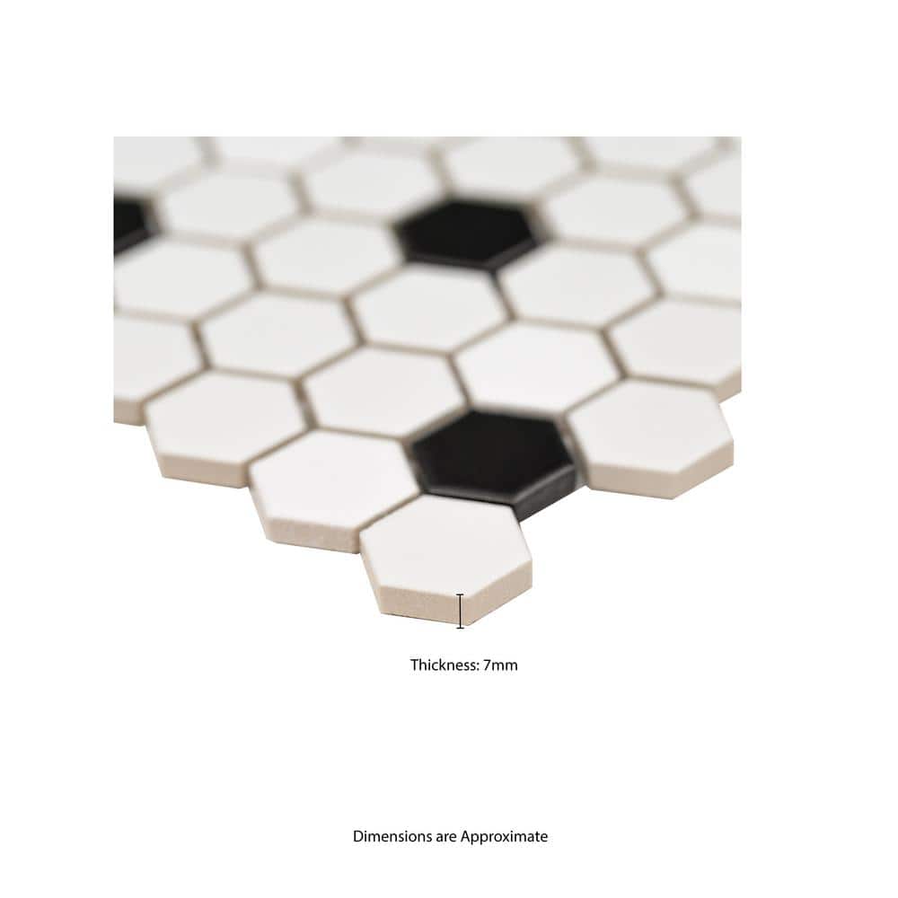 MSI Adelaide Hexagon Black and White Dot 10.16 in. x 11.71 in. Matte Porcelain Floor and Wall Mosaic Tile (12.45 sq. ft./Case)
