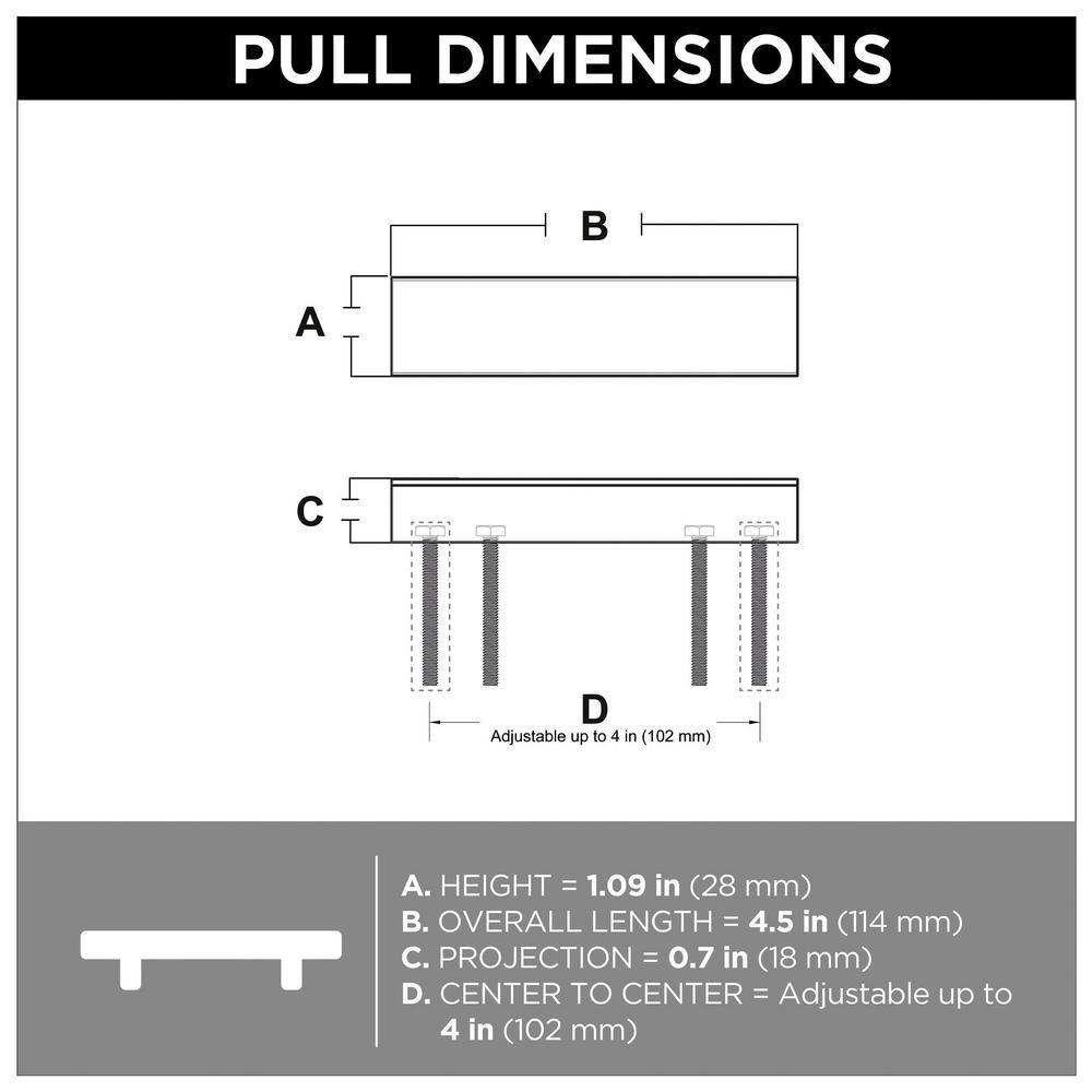Inclination 1 in. to 4 in. (25 mm to 102 mm) Satin Nickel Adjustable Drawer Pull - Super Arbor