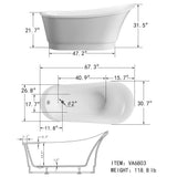 Cannes 67 in. Acrylic Flatbottom Freestanding Bathtub in White - Super Arbor