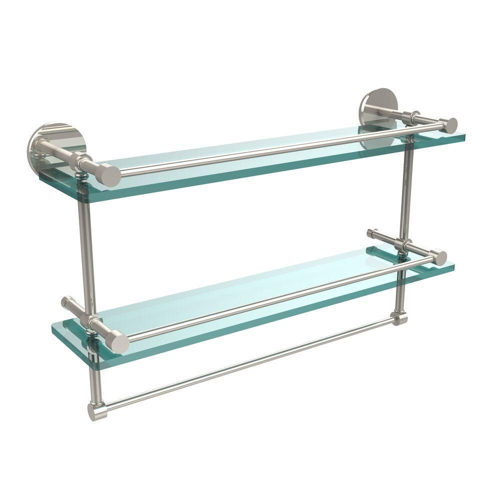 22 in. L  x 12 in. H  x 5 in. W 2-Tier Clear Glass Bathroom Shelf with Towel Bar in Polished Chrome - Super Arbor