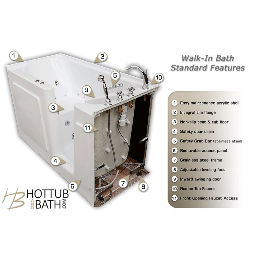5 ft. Left Drain Walk-In Whirlpool and Air Bath Tub in White with Tranquility Package - Super Arbor