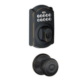 Camelot Keypad Electronic Door Lock Deadbolt and Georgian Knob in Aged Bronze - Super Arbor